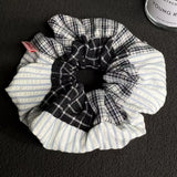 Daiiibabyyy  1PC Plaid And Striped Mixed Hair Scrunchie, Retro Fashion Hair Accessory For Women