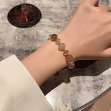 Daiiibabyyy  Temperament Colorful Clear Crystal Natural Stone Elastic Strand Bracelets for Women Real Gold Plated Copper Accessories