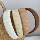 Daiiibabyyy  Vintage Straw Woven Wide-brimmed Headband for Women Braids Rattan Hair Hoop Bohemian Hair Band Nonslip Bezel Hair Accessories