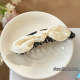 Daiiibabyyy  Korean Style Fabric Bow Banana Clip for Women Volumizing Ponytail Holder for Thick Hair Puffy Cloth Hair Claw for High Ponytail