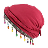 Versatile Elastic Colorful Beaded Headscarf Hijab Ethnic Style Pre-tie Head Wraps Hip-hop Dome Jacquard Pullover Cap Gifts