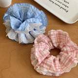 Daiiibabyyy  Cute Scrunchies Sweet Style Checkered Lace Four Layer Large Intestine Hair Band Hair Tie Bun Hairstyle Hair Band Hair Accessory