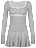 Daiiibabyyy Y2k Coquette Dresses Women Knitted Short Dresses Female Sexy Lace Patchwork Dress Ladies Korean Fashion Bodycon Pleated Vestidos