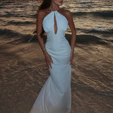 DAIIIBABYYY  -  Spring Summer Sleeveless Women's Party Dress New Fashion Sequin Patchwork Long Dresses Sexy Halter Hollow High Waist Beach Dress