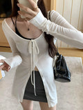 DAIIIBABYYY  -  Harajuku Sun Protection Tees Women Y2k Aesthetic Single Breasted Vintage Bandage T-Shirt 2025 Streetwear Sexy Bodycon Grunge Top
