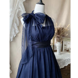Daiiibabyyy  French Elegant Vintage Hepburn Chiffon Vintage Blue Dress Women Sweet Retro Party Gown Fashion Halter Short Cocktail Dress