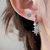 Daiiibabyyy  New Rhinestone Stars Pendant Earrings Dangle Small Zircon Hoop Earrings Blue Crystal Ear Bone Nail Earring Gifts