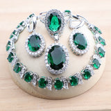 Daiiibabyyy Green Zircon Silver 925 Bridal Jewelry Sets For Women Wedding Earrings Rings Pendant Necklace Stone Bracelets Set
