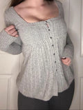 DAIIIBABYYY  -  Casual Solid A-Line Cardigans Basic Square Collar Long Sleeve Sweaters Women 2025 Spring Autumn Fashion Streetwear Lady