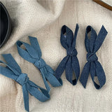 DAIIIBABYYY  -  Fashion Personality Denim Blue Fabric Bow Barrettes a Pair of Hairclips Side Shredded Hair Bangs Clip Duckbill Clip New