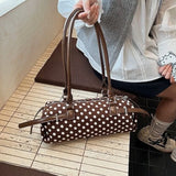 Daiiibabyyy  Y2k Polka Dot Cylindrical Handbag Ins Trendy Personality Elegant Retro Glossy Leather Exquisite Small Capacity Daily Commuting