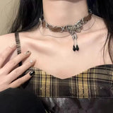 DAIIIBABYYY  -  Sweet Cool Butterfly Star Tassel Leather Brown Choker Clavicle Chain Necklace Female Punk Spicy Girl Grunge Accessories Jewelry