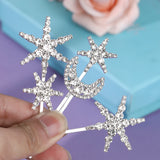 Daiiibabyyy  Sliver Star and Moon Hair Clip Exquisite Rhinestone Barrette For Women and Girls Holiday Party Hairpins Headpieces As Gifts