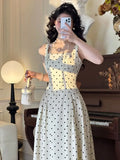 DAIIIBABYYY  -  Elegant French First Love Gentle Style Kikyo Square Neck Polka Dot Dress Retro Style Slimming Strap Dresses
