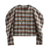 DAIIIBABYYY  -  Woman Autumn Fashion Vintage Woolen Jacket Plaid O-Neck Long Sleeves Buttons Double Breasted Female Chic Streetwear Style Coats