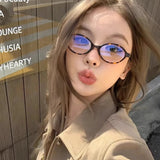 DAIIIBABYYY  -  Small Oval Frame Glasses Women Sweet Anti Blue Light Eyewear Retro Leopard Brand Reading Computer Eyeglasses Decoration