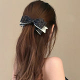 Daiiibabyyy  1PC  Women's Light Pink Satin Bow Hair Clip (Dotted Detail) - Elegant Large Hair Accessory, Stylish For Bun & Updo Hairstyling