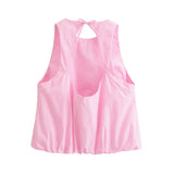 DAIIIBABYYY  -  Women's Pink Elegant Balloon Crew Neck Sleeveless Top Female Fashion Versatile Bow Decorated High Street Casual Short Top
