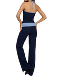 Daiiibabyyy  Elegant Two Piece Set with Scoop Neck Sleeveless Top and High Waisted Pants in Contrasting Colors for Women s Fashion