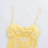 Daiiibabyyy  Summer Floral Print Hollow out Back Dress with Small Bow Tie Wind Hemp Short Sleeve V-Neck British Style Commute Dress