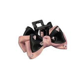 Daiiibabyyy  1pc Female group bow clip new pink and black satin back of head dished shark clip hair accessory