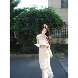 DAIIIBABYYY  -  Long Dress Lace Hollow Out Halter Off Shoulder Dresses Vintage French Style Hot Girls Sleeveless Skirts Sexy Female Clothing