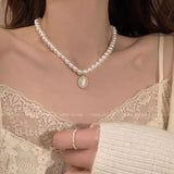 Daiiibabyyy  Retro double-layer pearl necklace light luxury literary niche design high-end sense pendant collarbone high-end neck chain