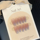 Daiiibabyyy 10pcs Handmade Coffin Fake Nails Blusher Gradient Press On Nails For Girls Wearable False Nail Full Cover Artificial Nail Tips