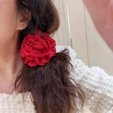 DAIIIBABYYY  -  Red Flower Scrunchies for Girls Women Hair Clips Hand Craft  Lace Rose Alligators French Style Vintage Hair Accessories