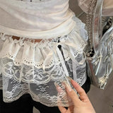 Daiiibabyyy  Women Y2K Korean Lace Mini Layered Skirt Sweet Lolita Short Skirts High Waist Y2k Streetwear Ruffle Skirt Versatile Accessories