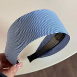 DAIIIBABYYY  -  Blue-gray plaid wide version headband sweet and fresh denim blue hairpin bag head going out daily versatile hairhoop