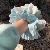 DAIIIBABYYY  -  Sweet Lace Headband For Girls Light Blue Gentle Pleated Lace Hair Hoop Ponytail Maruko Hair Ring Large Intestine Hair Ring