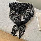 Daiiibabyyy  Retro Floral Printed Lace Triangle Scarf Transparent Embroidered Lace Head Scarf Thin Scarf Accessories Lace Headband Party