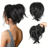 Daiiibabyyy  Black Short Claw Clip Synthetic Ponytail Hair Extensions Bendable Messy Bun Hair Piece Wavy Curly Synthetic Hairpieces For Lady