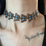 Daiiibabyyy  Retro metal butterfly suffocating necklace for women party drip oil short chain