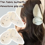 Daiiibabyyy  Fashion Mesh Tulle Butterfly Grab Clip Elegant Decorative Hair Claw White Crystal Hairclip Women's Back of Head Clamp Headwear