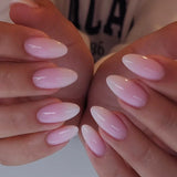 Daiiibabyyy  24pcs French Gradient Design False Nails Sets Wearable Simple Pink Oval Press on Nails Short Almond with Jelly Glue Fake Nail