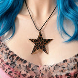 Daiiibabyyy  Y2K Jewelry Acrylic Star Leopard Print Pendant Necklace for Women Sexy Punk Beautiful Pink Star Necklace Accessories Grunge Goth