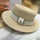 DAIIIBABYYY  -  Women's hat female Hepburn style straw hat spring and summer new flat top hat French retro sun hat net red same style straw hat