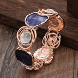 Daiiibabyyy  Enamel Colored Oil Rose Bracelet Geometric Hollowing Out Elastic Buckle Elastic Flower Bangle Ethnic Chinese