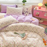 DAIIIBABYYY  -  New Little Fresh Pure Cotton Four Piece Set with 40 Thread Count All Cotton Bedding Ins Bed Sheet and Quilt Set with 4