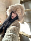 Daiiibabyyy  Winter Oversize Luxury Fluffy Raccoon Fur Bucket Hats for Women Retro Plush Warm Fisherman Hat Wide Brim Thickened Panama Cap