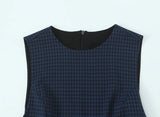 Daiiibabyyy  autumn new women's fashion elegant style round neck sleeveless plaid layered decorative short dress