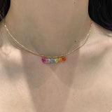 Daiiibabyyy  Sweet Rainbow Color Heart Zircon Charm Choker Necklace For Girls and Women Fashion Jewelry Summer on Holiday