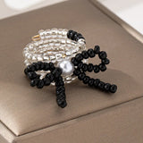 Daiiibabyyy  Bow Glass Bead Ring Fashionable Y2K Sweet Exquisite Transparent Bead Three-Layer Design Ring Daily Party Wedding Jewelry Gifts