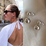 Daiiibabyyy  Simple Silver Color Earrings for Women Trendy Metal Glossy Ball Dangle Earrings Silver Pin High Quality Woman Jewelry