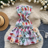 DAIIIBABYYY  -  Summer Floral Sundress Holiday Halter Print Corset Short Dress Women Sexy Backless Ruffles Cake Vestidos Mini Flower Beach Robe