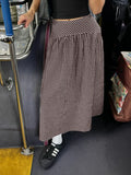 Daiiibabyyy  Women Vintage Plaid Midi Skirt High Waist Pleated Flowy A Line Long Skirt Casual Daily Checkered Skirts