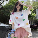 DAIIIBABYYY  -  Summer Casual Korean Bright Line Decoration Short Sleeve T-Shirts Female Korean Loose Mid Length Top Simplicity O-neck Top Tee