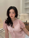 Daiiibabyyy  Fashion Polka Dot Sheer Short Sleeve Blouse Women Elegant Casual Versatile Retro Crop Tops Lady Daily Commute Streetwear